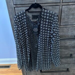 Boston Proper Sz M/L Lace and Pearl Silver Cardigan. NWT.